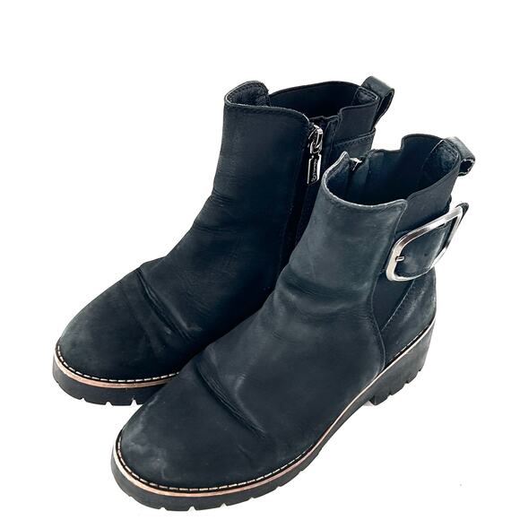 Blondo Dahlia Leather Boots 8 Black NWT Ankle Booties Buckle Comfort Waterproof - Picture 4 of 6